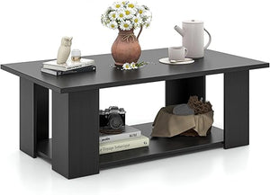 2-Tier Rectangular Coffee Table with Open Shelf