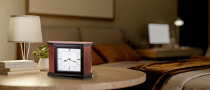 Solid Wood Desk Clock with Glass Lens | Cherry Finish | Decorative Accent