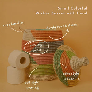Handwoven Cylindrical Storage Basket with Lid