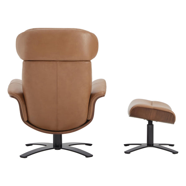 Leather Reclining Swivel Chair & Ottoman with Adjustable Headrest