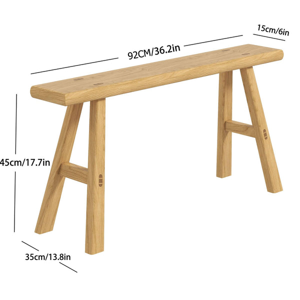 36-Inch Solid Elm Wood Bench – Handmade Mortise & Tenon, Seats 2–3, Natural Wood