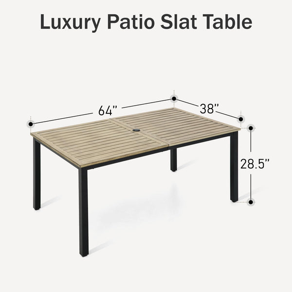 Outdoor Rectangular Dining Table with Metal Frame & Umbrella Hole