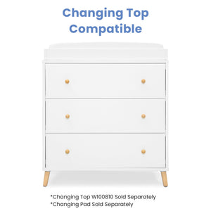 3-Drawer Dresser with Interlocking Drawers – White/Natural