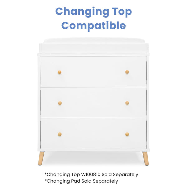 3-Drawer Dresser with Interlocking Drawers – White/Natural