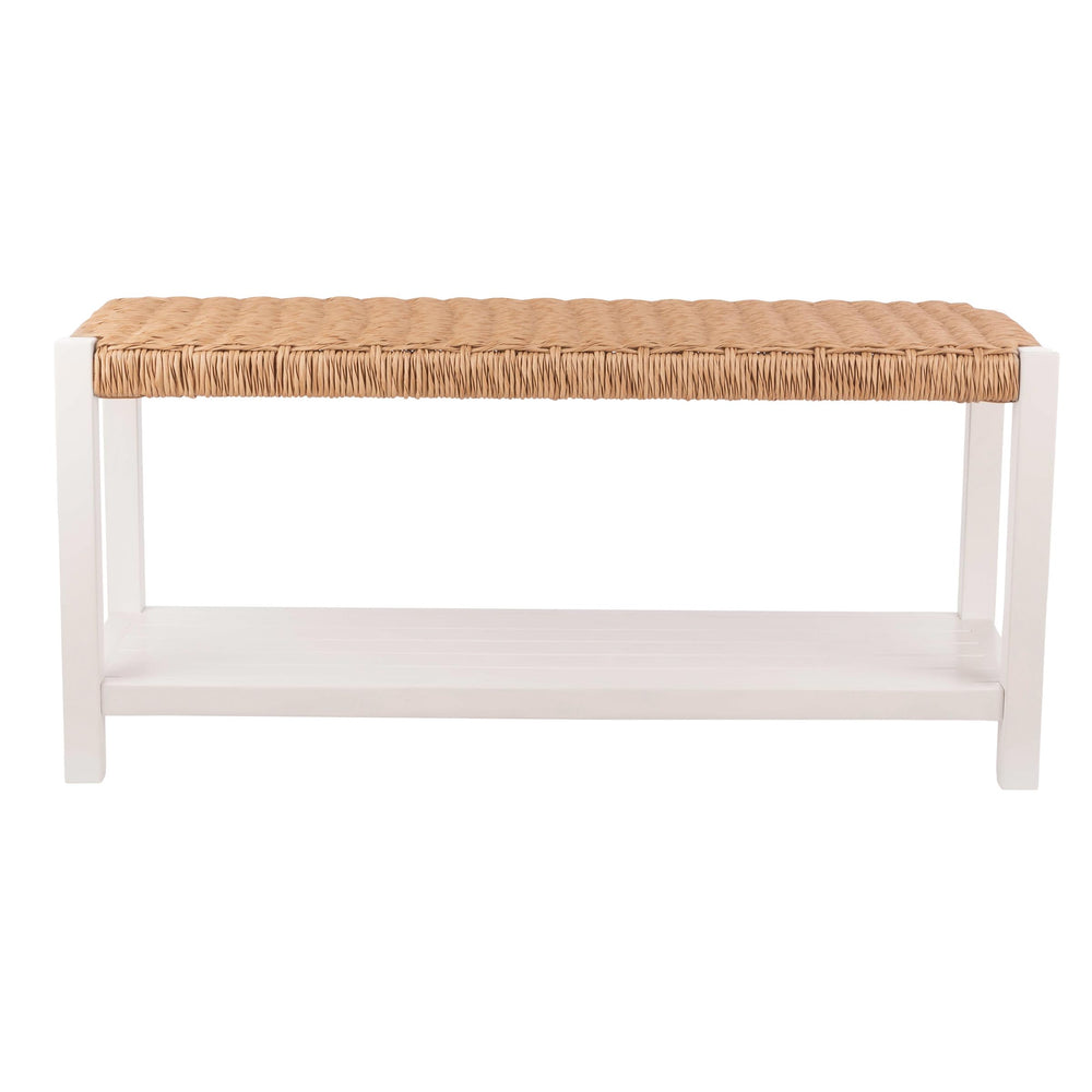 40-Inch Wood Storage Bench with Woven Rope Seat