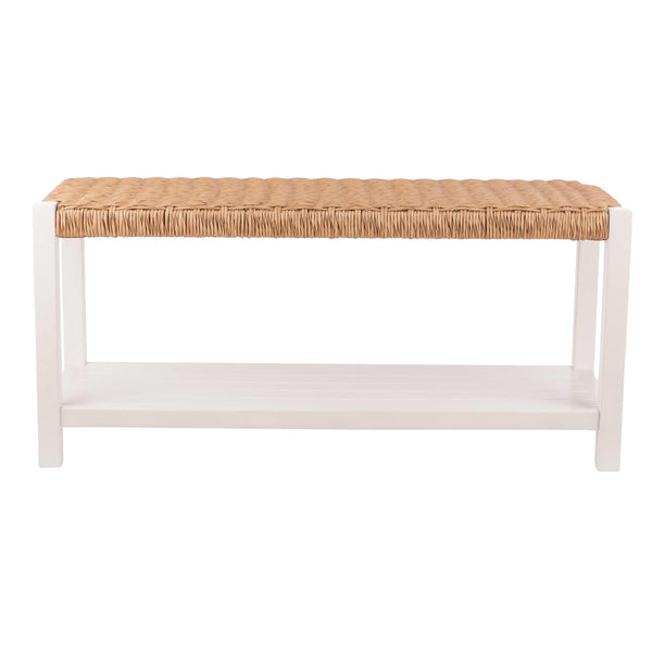 40-Inch Wood Storage Bench with Woven Rope Seat