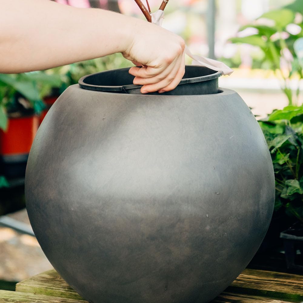 Round Sphere Charcoal Planter – Fiberstone Composite, Indoor & Outdoor