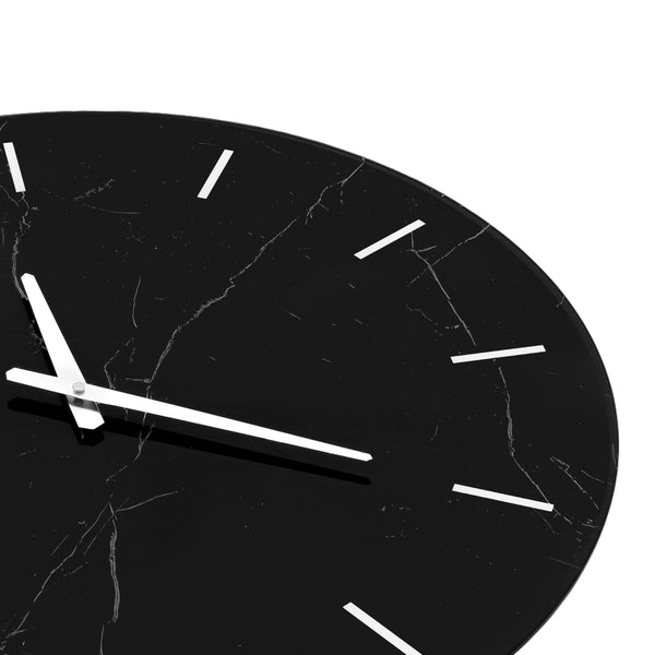 Large Round Wall Clock – Black Marble Glass, Silent Quartz, 23.62"