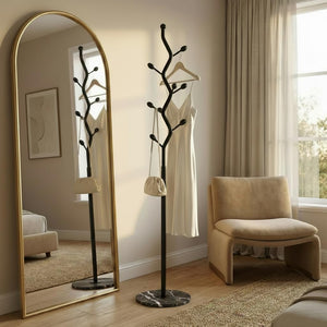 Tree Branch Coat Rack with Marble Base & 8 Hooks