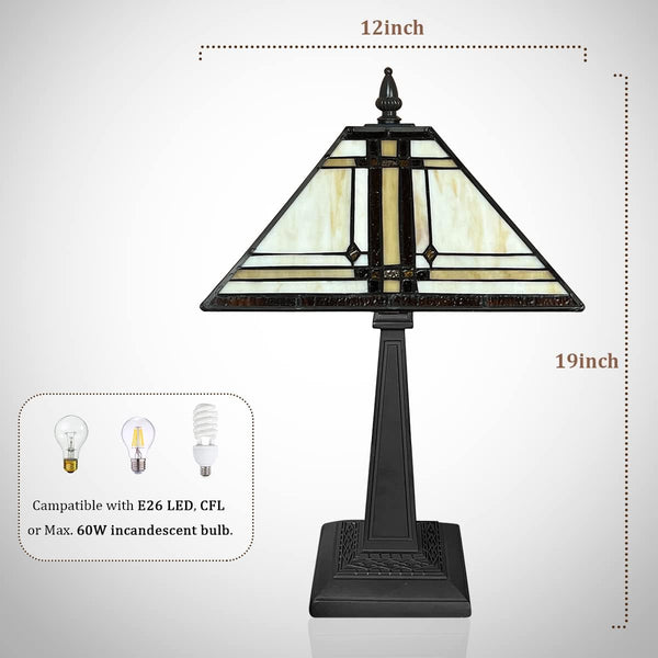 Tiffany Style Stained Glass Table Lamp – Cream, 12x19 Inch