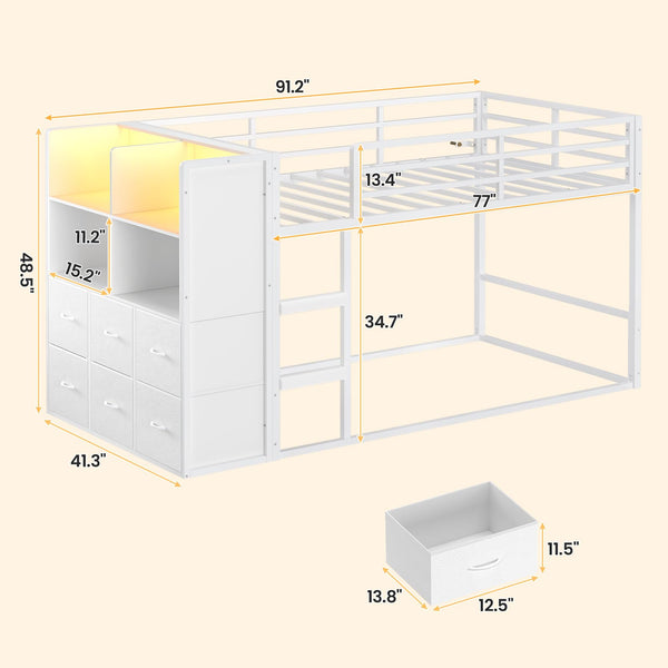 Twin Over Twin Bunk Bed with Storage Drawers & LED Lights