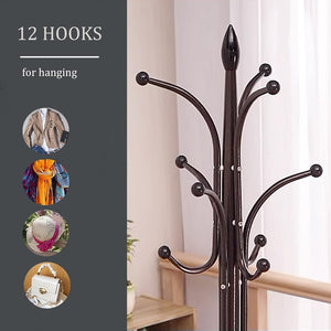 Metal Coat Rack Stand with Marble Base – 12 Hooks