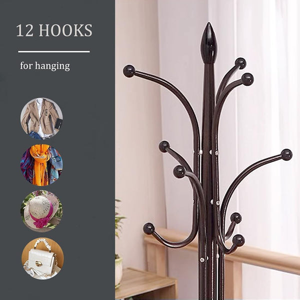 Metal Coat Rack Stand with Marble Base – 12 Hooks