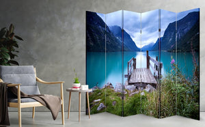 6-Panel Foldable Canvas Room Divider with Wood Frame