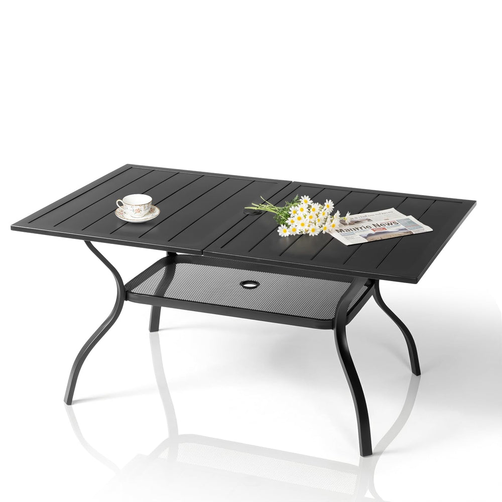 59" Rectangle Metal Outdoor Dining Table with Umbrella Hole
