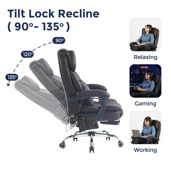 Ergonomic Massage Office Chair with Heat & Kneading | Reclining Executive Desk Chair with Footrest
