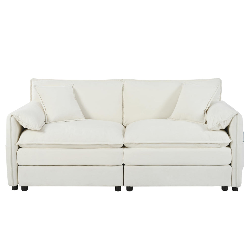 Modular Sectional Sofa with Ottomans & Pillows – Beige