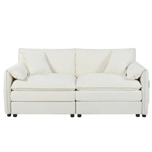 Modular Sectional Sofa with Ottomans & Pillows – Beige