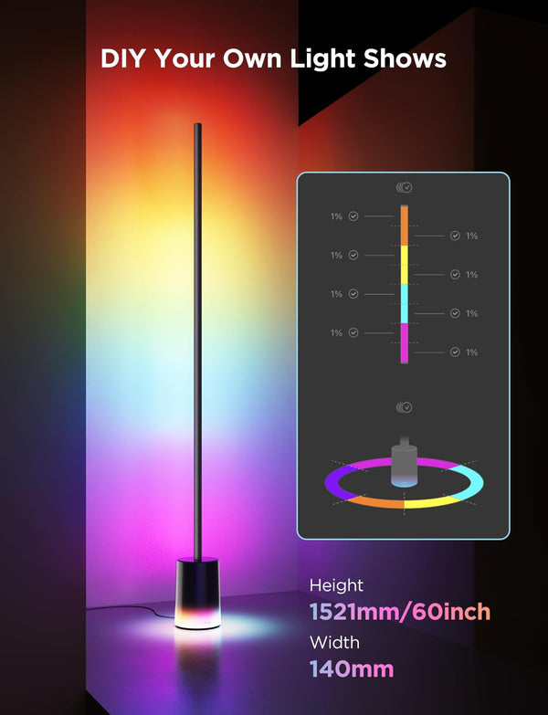 Smart RGBIC LED Floor Lamp with Music Sync – 1725lm, Color Changing, Dimmable