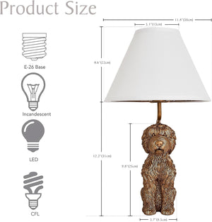 Resin Doodle Dog Table Lamp with Fabric Shade – Golden Sculptural Bedside Accent Light