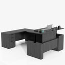 L-Shaped Height Adjustable Executive Standing Desk with Lockable Cabinets