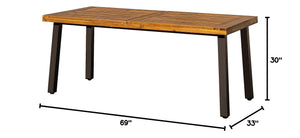Solid Acacia Wood Dining Table for 6 with Metal Legs – 69 inch