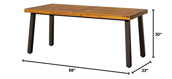 Solid Acacia Wood Dining Table for 6 with Metal Legs – 69 inch