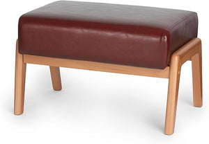 Ottoman Foot Stool with Faux Leather Cushion and Rubberwood Frame