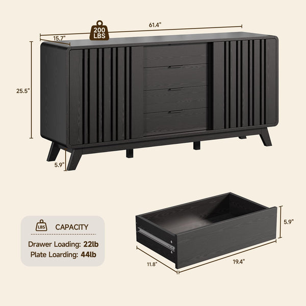 62" Sideboard Buffet Cabinet with Sliding Doors & 4 Drawers