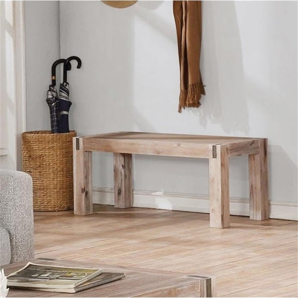 Acacia Wood Entryway Bench with Bronze Metal Inset