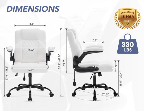 Ergonomic Office Chair with Inflatable Lumbar Support & Flip-Up Arms
