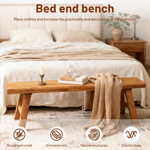 Rustic Solid Wood Entryway Bench – Narrow Farmhouse Bench for Hallway, Dining & Bedroom