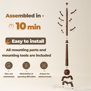 Solid Wood Freestanding Coat Rack with 8 Hooks