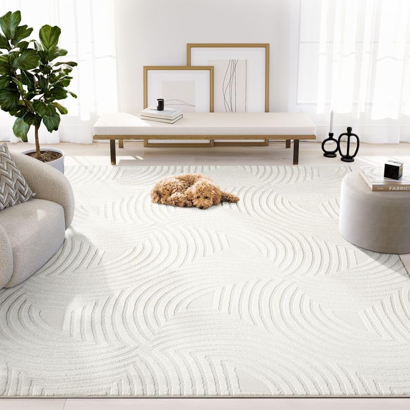 Neutral Cream Area Rug – Half-Moon Design