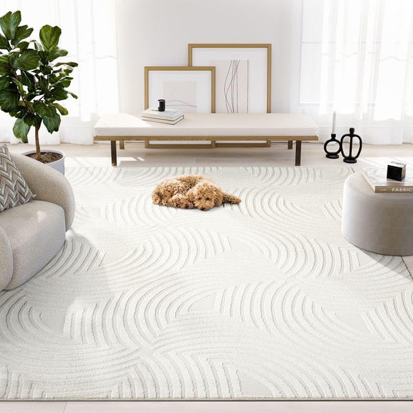 Neutral Cream Area Rug – Half-Moon Design