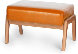 Ottoman Foot Stool with Faux Leather Cushion and Rubberwood Frame
