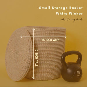 White Woven Storage Basket with Removable Lid