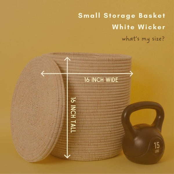 White Woven Storage Basket with Removable Lid