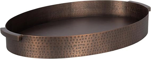 Oval Hammered Metal Decorative Serving Tray with Handles