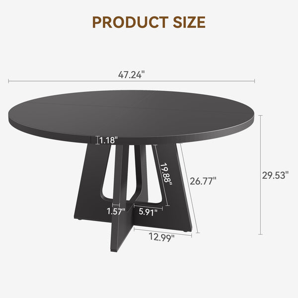 47-Inch Round Dining Table for 4 to 6 – Farmhouse MDF Top & Solid Wood Legs