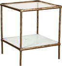 Glass Top Accent Table with Marble Shelf & Metal Frame