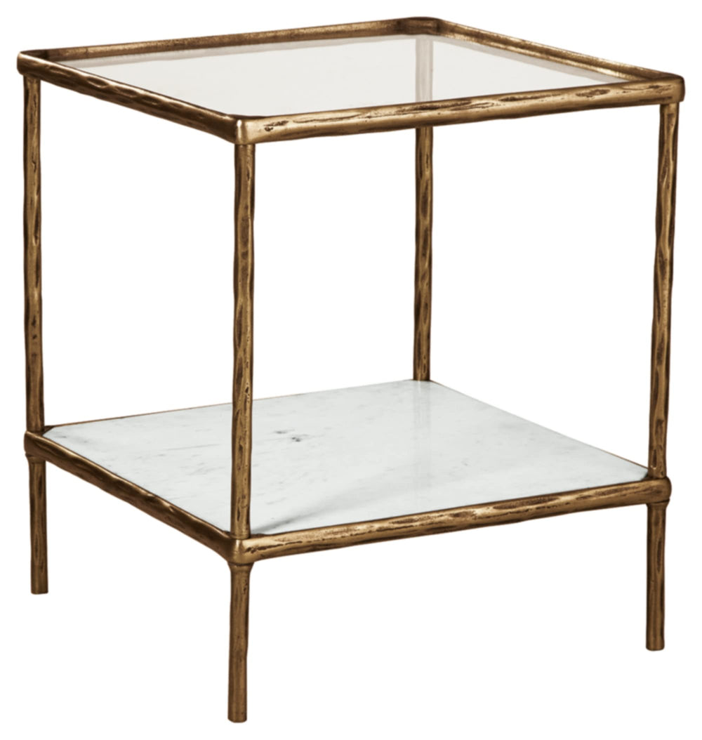 Glass Top Accent Table with Marble Shelf & Metal Frame
