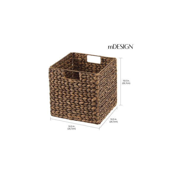 Woven Hyacinth Cube Storage Baskets with Handles – Set of 6, Brown Wash