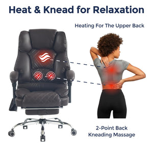 Ergonomic Massage Office Chair with Heat & Kneading | Reclining Executive Desk Chair with Footrest