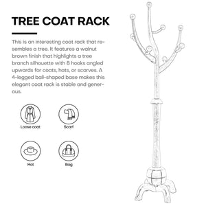 Freestanding Wood Coat Rack with 8 Hooks