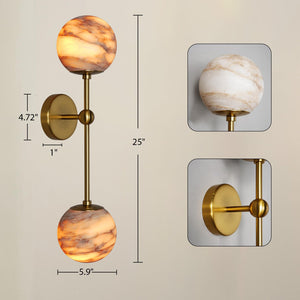Alabaster Globe Wall Sconce with Brass Base
