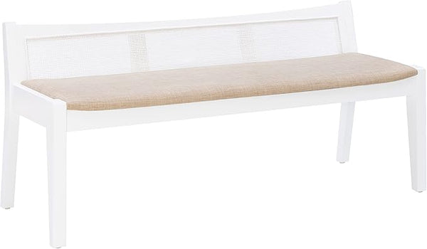 Low Back Cane Bench with Upholstered Seat