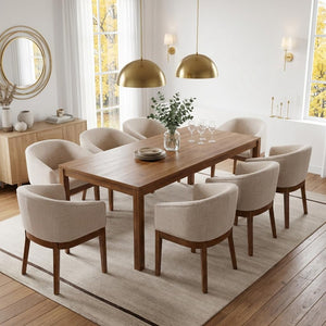 Linen Upholstered Dining Chairs with Solid Wood Legs & Curved Backrest