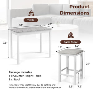3-Piece Counter Height Dining Table Set with 2 Bar Stools