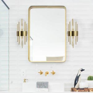 Gold Crystal Wall Sconces Set of 2 – Mid-Century Modern Glass Wall Light Fixtures